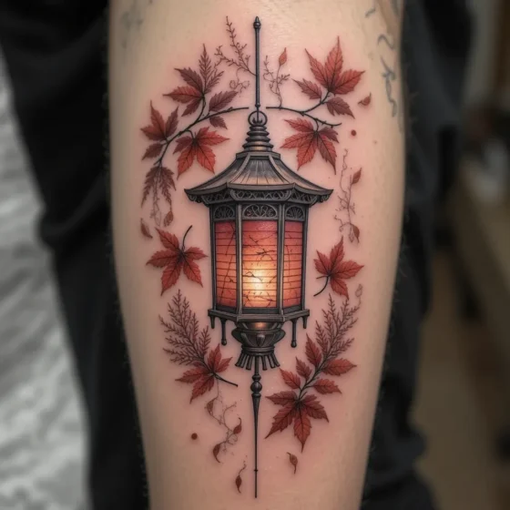 Lantern and Maple Leaves