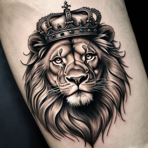 Lion Head with Crown Tattoo