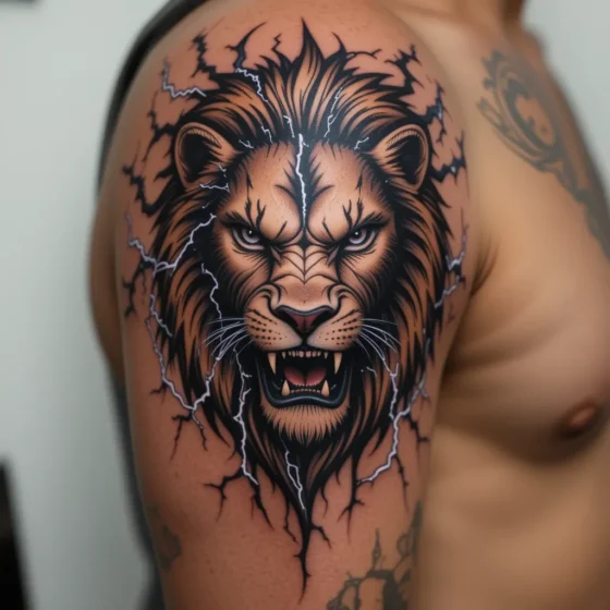 Lion Head with Lightning Tattoo