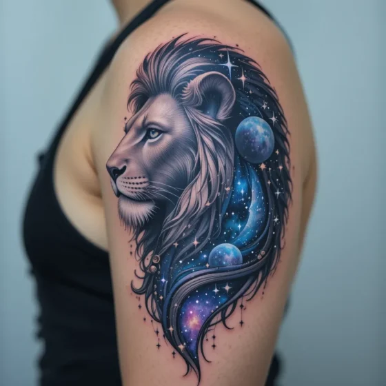 Lion Head with Starry Sky Tattoo