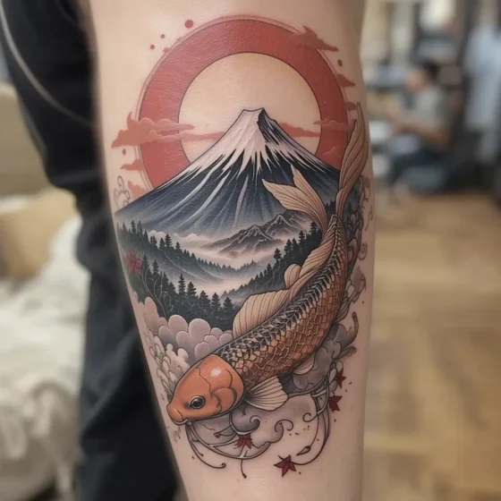 Mount Fuji and Koi Fish
