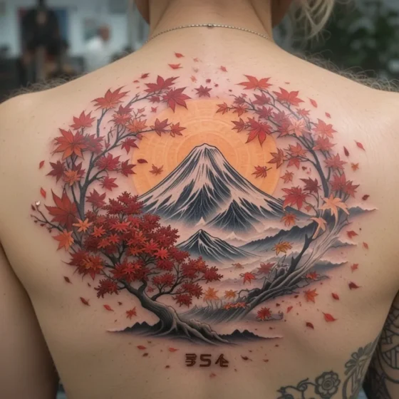 Mount Fuji and Maple Leaves