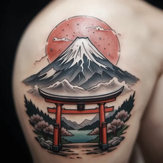Mount Fuji and Red Torii Gate