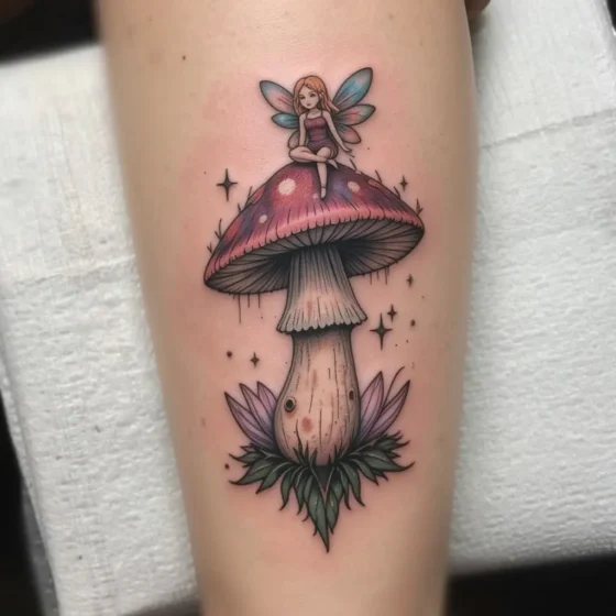 Mushroom Fairy Sitting on a Cap