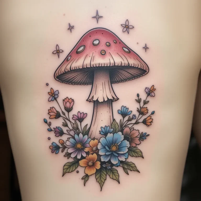 Mushroom Surrounded by Wildflowers