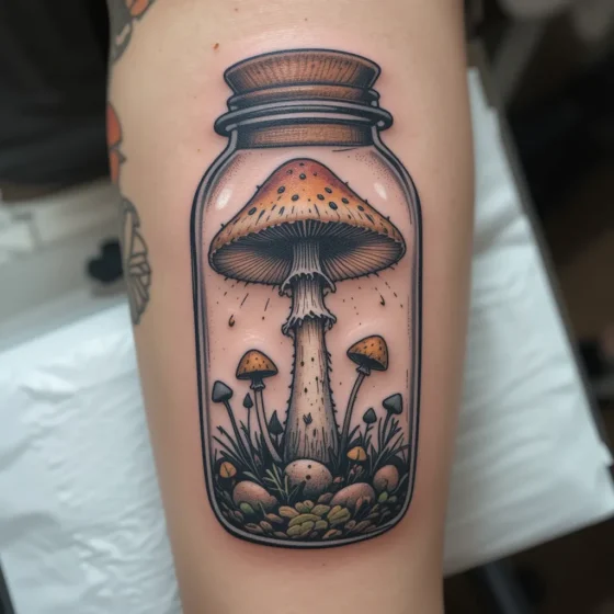 Mushroom in a Jar Tattoo