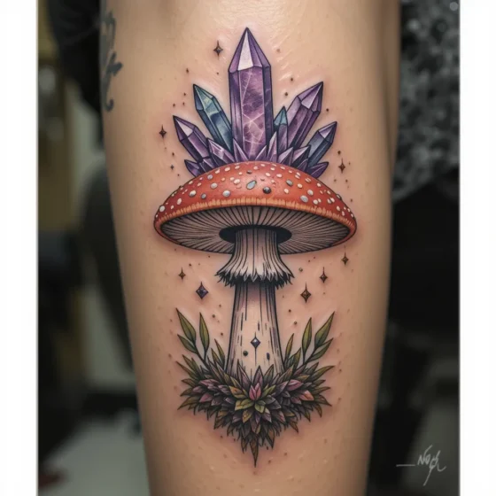 Mushroom with Crystals Growing from the Cap