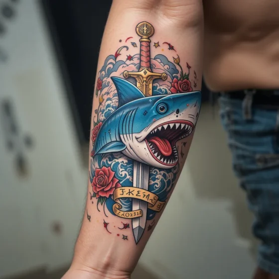 Neo-Traditional Shark with Dagger