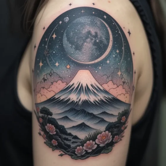Night Scene with Mount Fuji