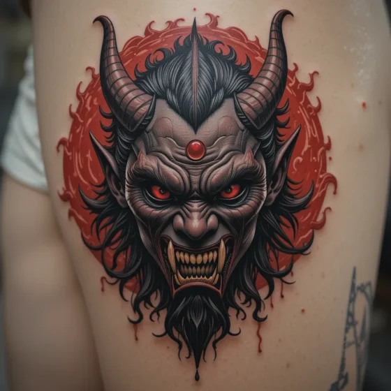Oni with Red Moon Backdrop