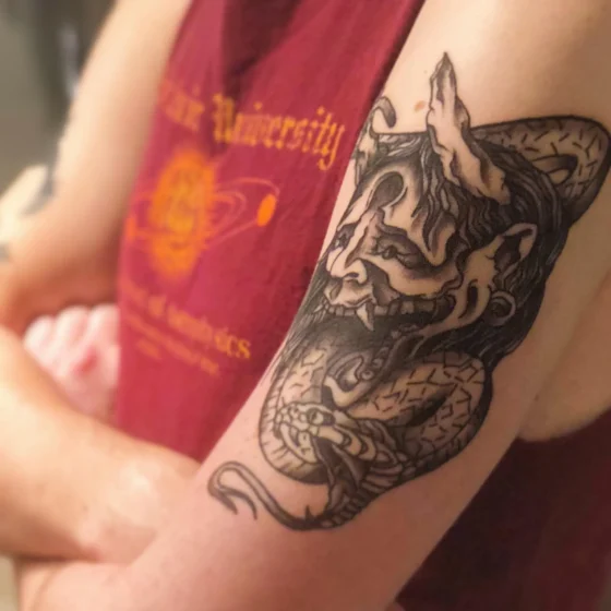 Oni with Snake Coiled Around