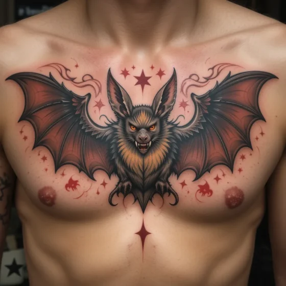 Open-Winged Bat on the Chest