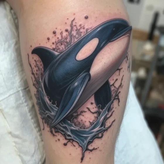 Orca Breaking Through Skin Tattoo