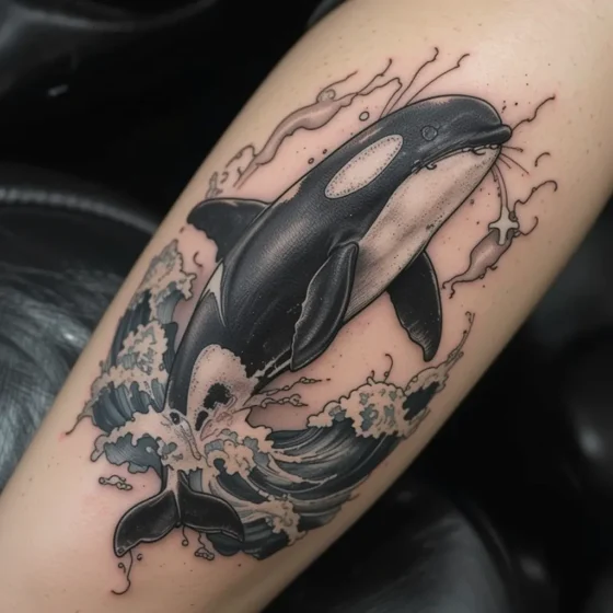 Orca Jumping Through Waves