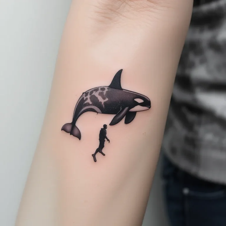 Orca and Diver Minimalist Tattoo