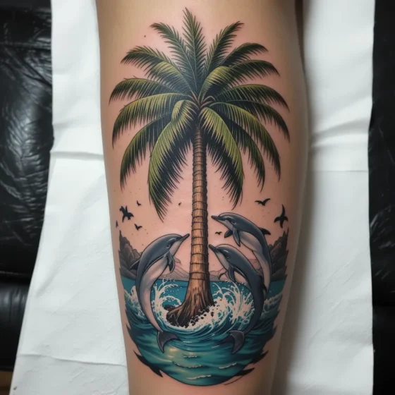 Palm Tree with Dolphins