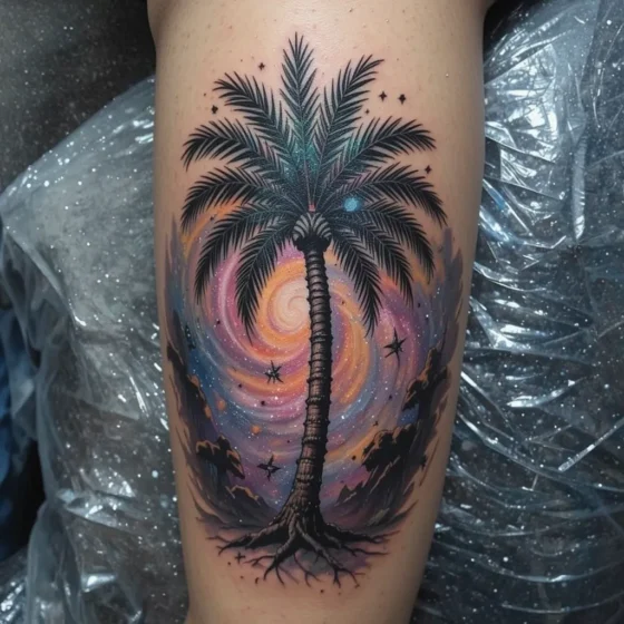 Palm Tree with Galaxy Background