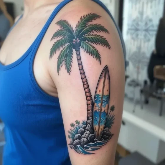 Palm Tree with Surfboard