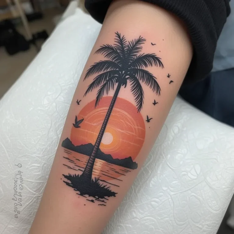 Palm with Birds Flying