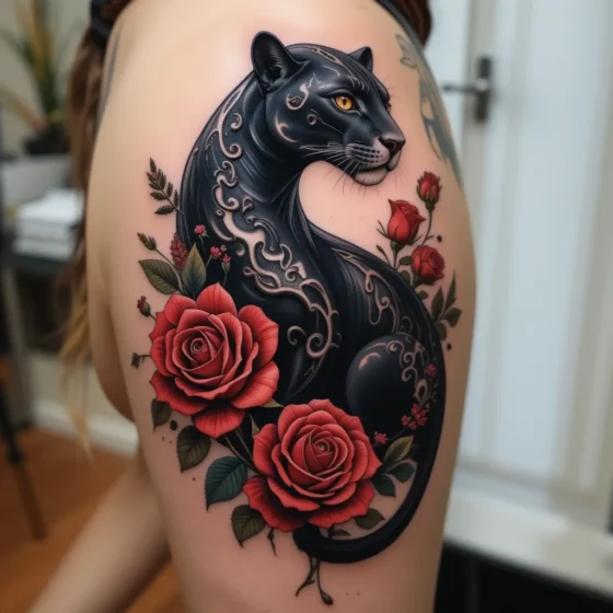 Panther with Red Roses