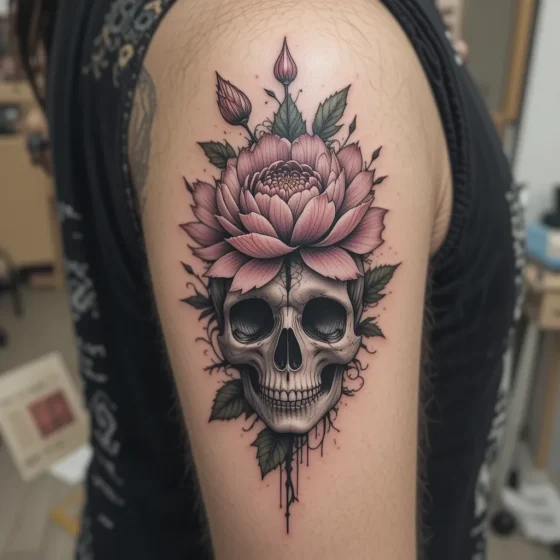Peony Growing from a Skull