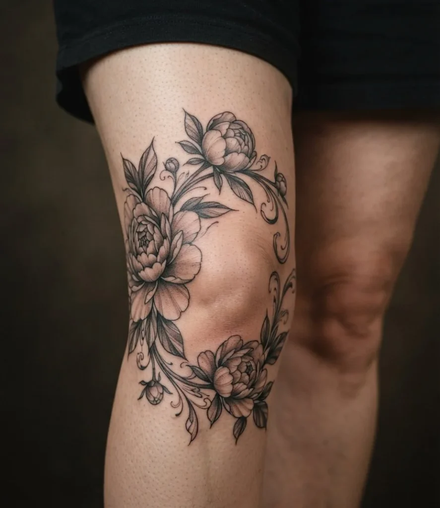 Peony Knee Tattoo