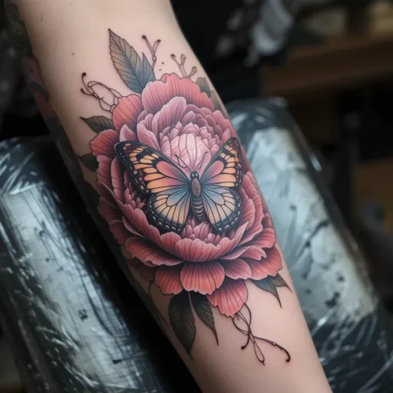 Peony and Butterfly Tattoo