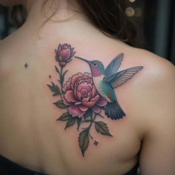 Peony and Hummingbird