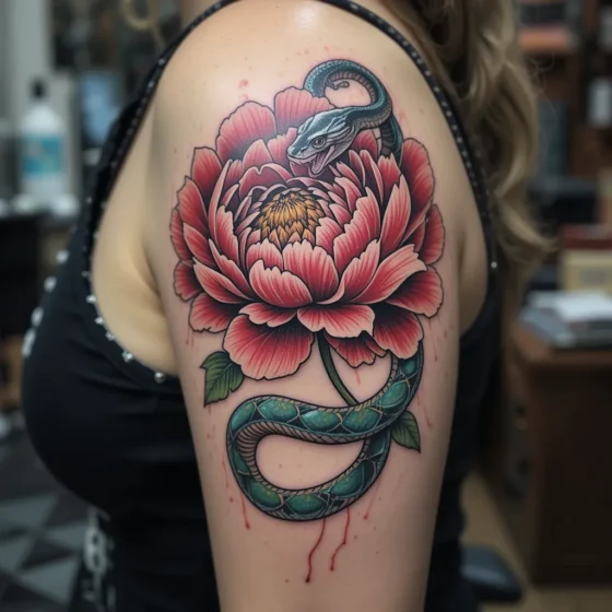 Peony with Snake Wrapped Around