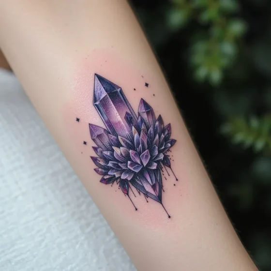 Raw Amethyst Crystal Cluster Tattoo