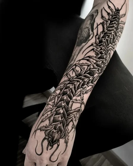 Realistic Horror Centipede Tattoo
