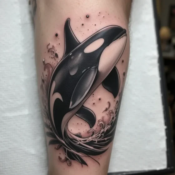 Realistic Swimming Orca Tattoo