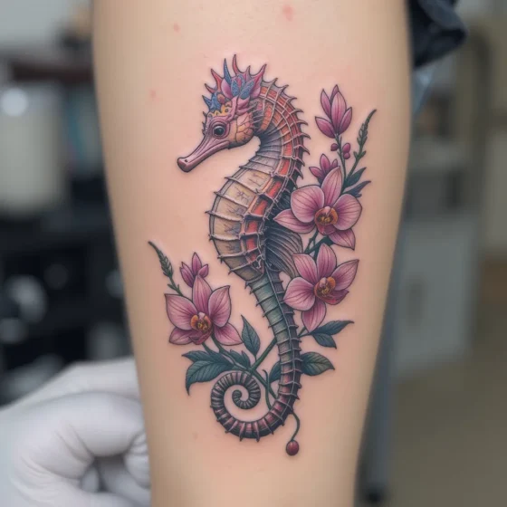 Seahorse with Orchids