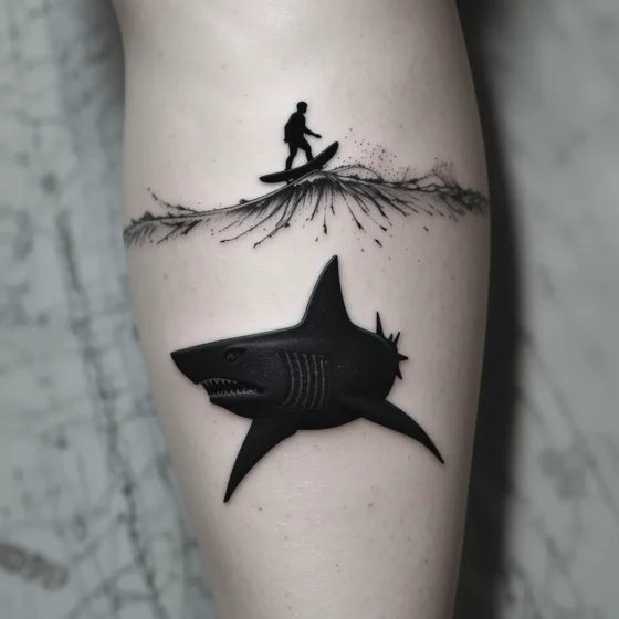Shark and Surfer Silhouette
