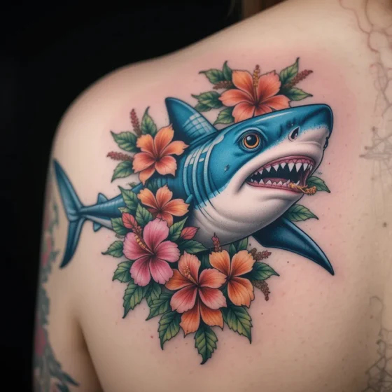 Shark with Tropical Flowers