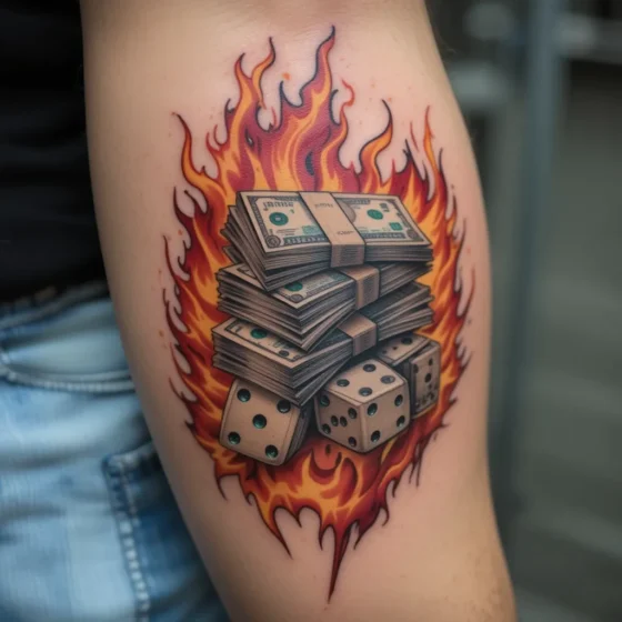 Stacked Money or Dice with Flames