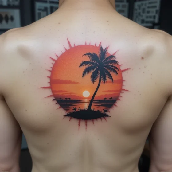 Sunset and Palm Silhouette