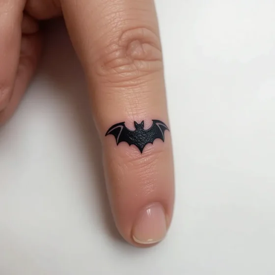 Tiny Bat Flash Tattoo on the Finger