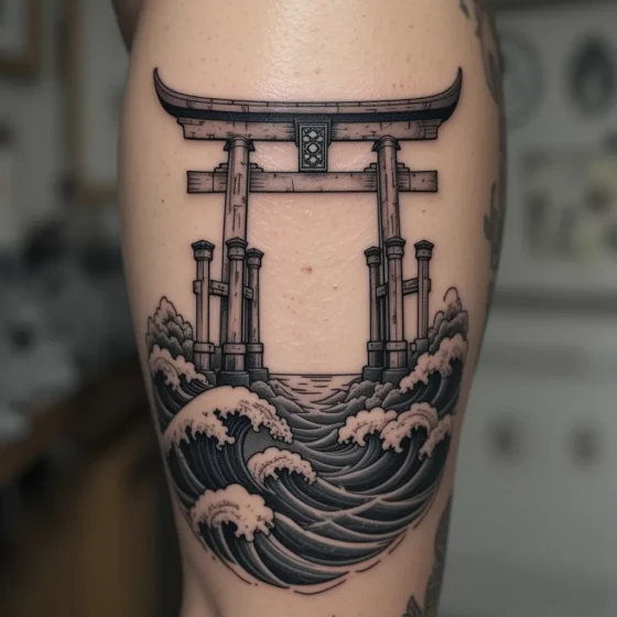 Torii with Tattooed Waves Below