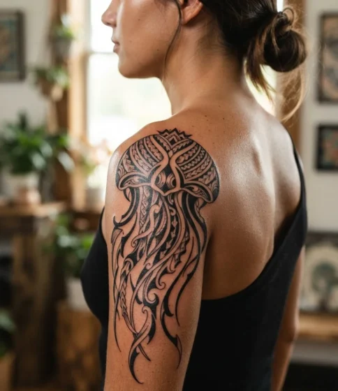 Tribal-Inspired Jellyfish Tattoo