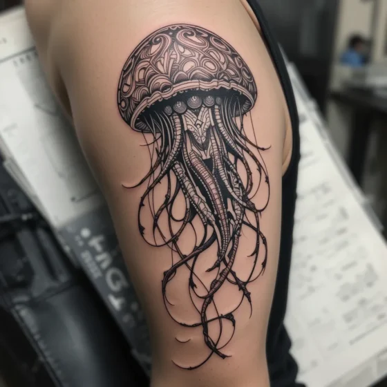 Tribal-Inspired Jellyfish Tattoo
