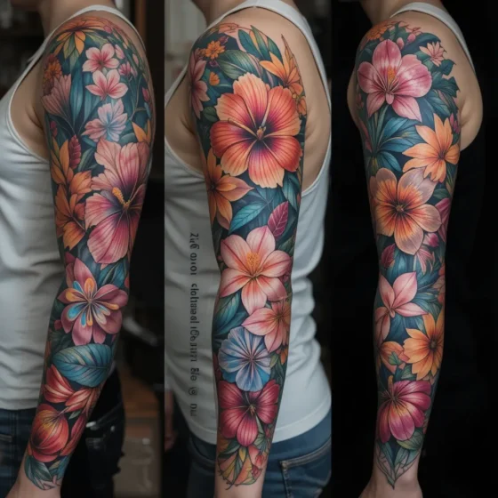 Tropical Floral Sleeve Tattoo