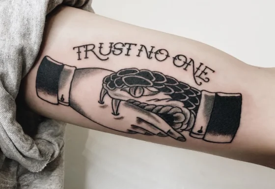 “Trust No One” Forearm Quote