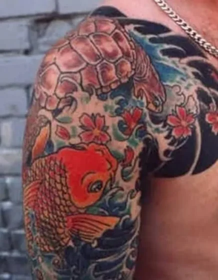 Turtle With Koi Fish
