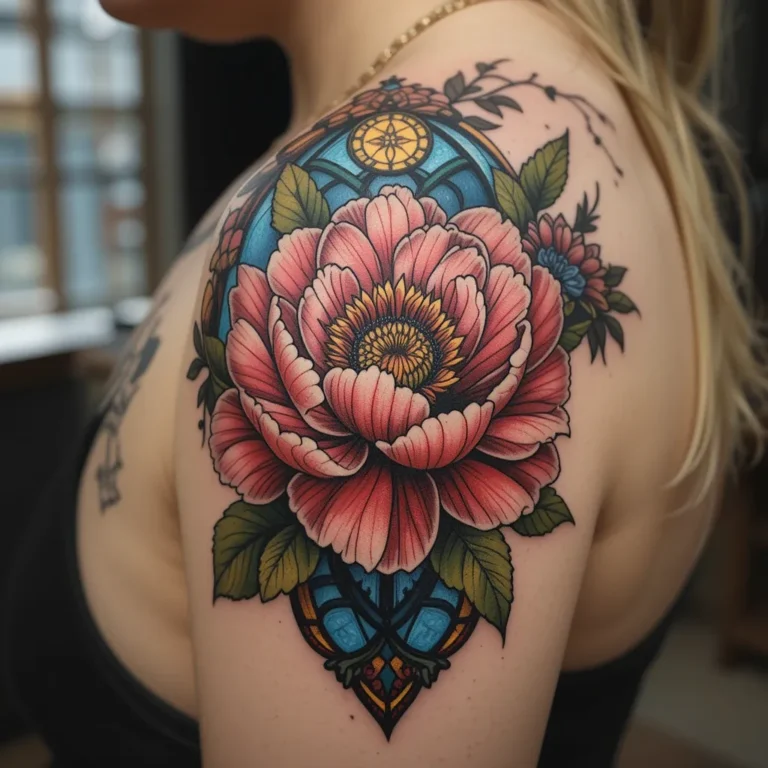 Vintage Stained Glass Peony