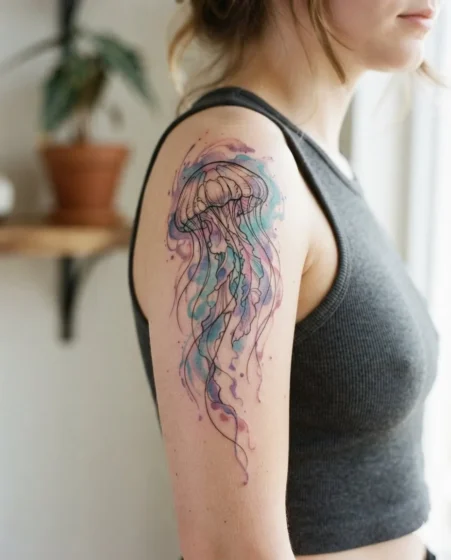 Watercolor Jellyfish Tattoo