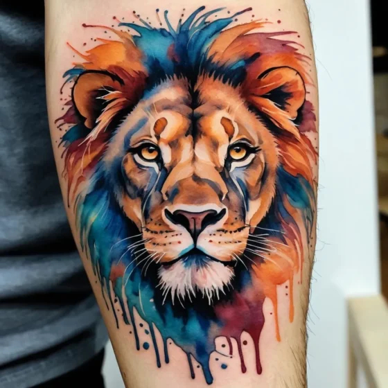 Watercolor Lion Head Tattoo