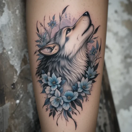 Wolf with Winter Florals