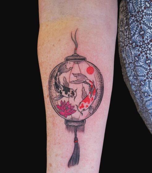 lantern with koi fish