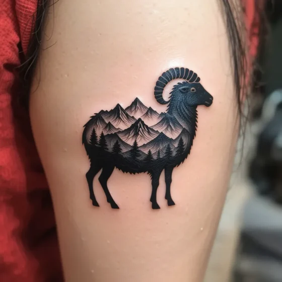 Abstract Sheep Silhouette with Mountains
